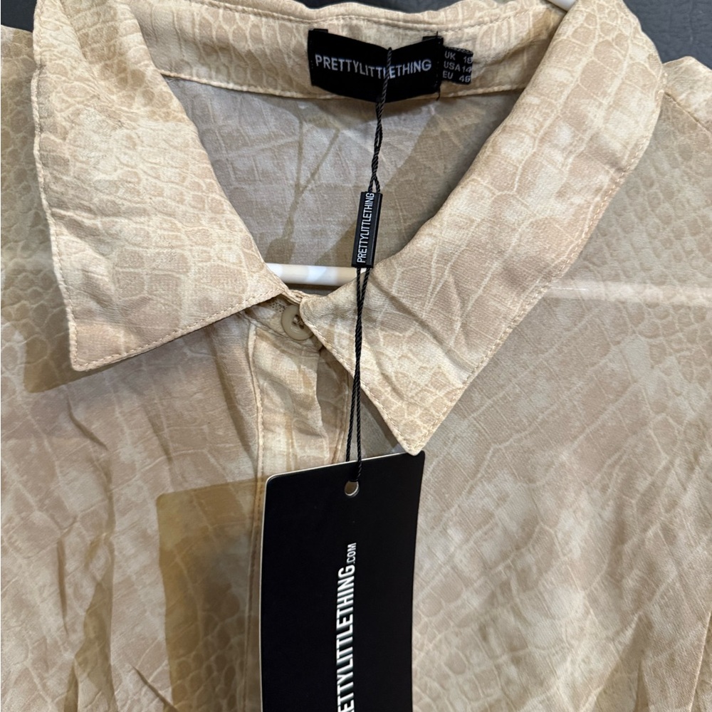 NWT PrettyLittleThing Cream Croc Print Ruched Bodycon Dress- 14 - Picture 3 of 5